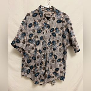 Vintage Links Edition Printed‎ Button Down Shirt Size XL
